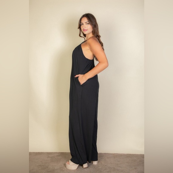 🟠202B. Spaghetti Strap Wide Leg Jumpsuit - Black - Picture 3 of 3